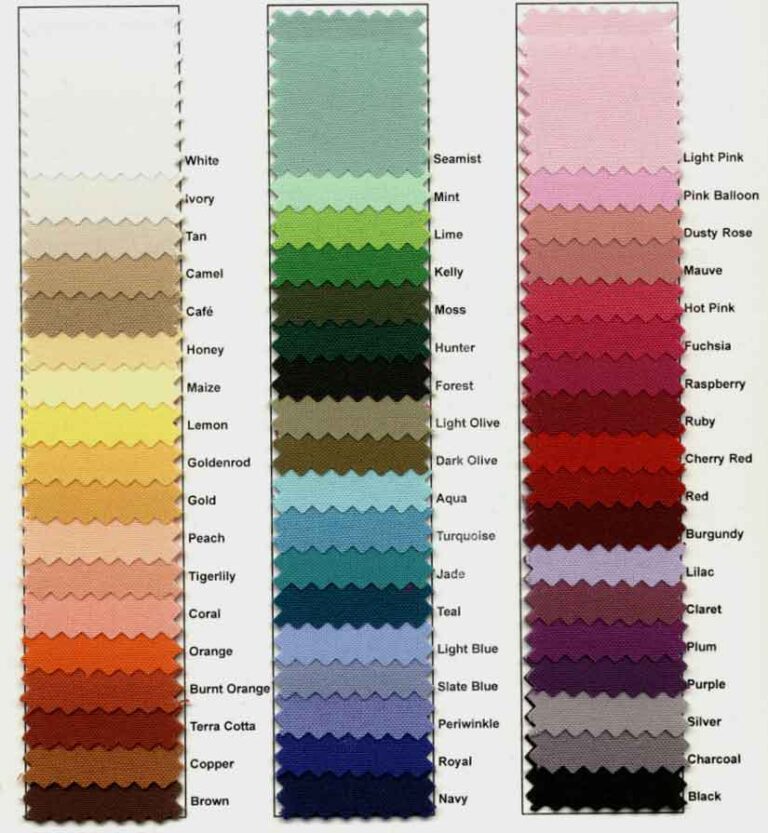 Linen Color Chart | Party Plus Erie